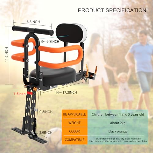 Child Bike Seat - Portable Foldable Front Mounted Seat for Kids 1-3 Years - Orange