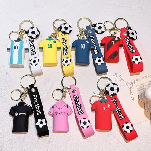 Soccer Jersey Keychain with Football Charm - Blue