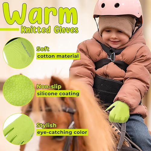 Kids Horse Riding Gloves with Silicone Grip - Green, Medium