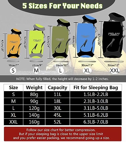 Frelaxy Compression Sack Blue Medium – 40% More Space for Sleeping Bags