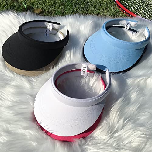 Kejea 2 Pack Adjustable Sun Visors for Women Men Wide Brim Sport Hats - White, Size 6 3/4-7 1/4