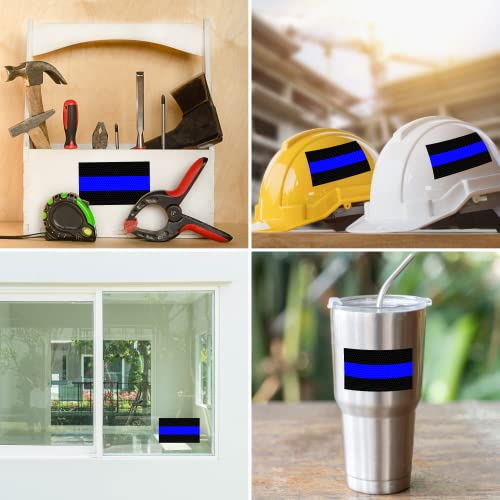 Reflective American Flag Decal - 5x3.25 Inches - Blue Line - 3 Pack