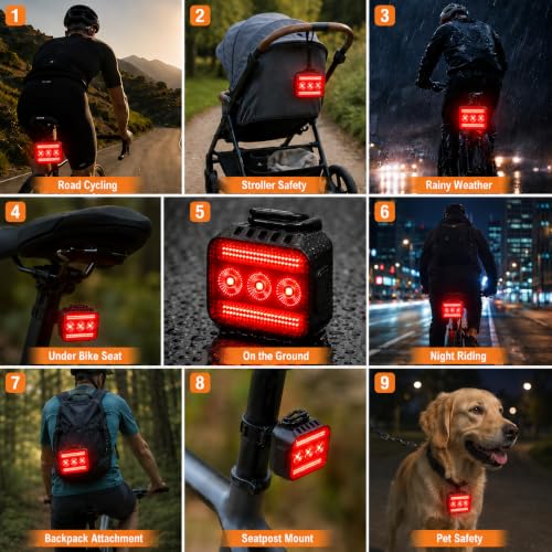 Rechargeable Bike Lights Set - Front & Back - Black - 9+9 Modes