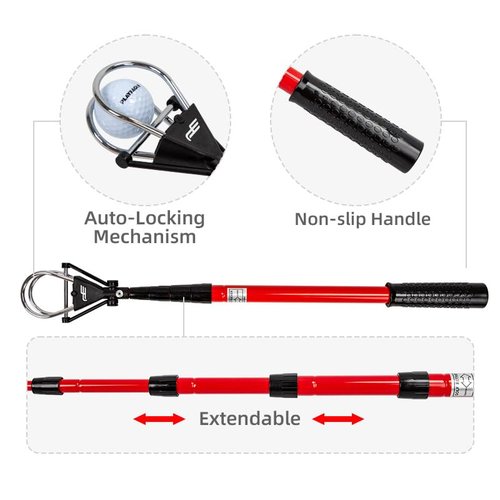 Dr.Acces Golf Ball Retriever - Premium Telescopic Stainless Steel Stick for Easy Golf Ball Pickup (Red)
