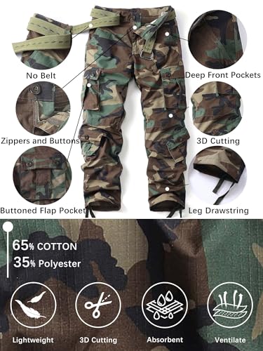 AKHIKING Men's Camo Cargo Work Pants BDU Ripstop Outdoor Trousers 07 / 34 Regular