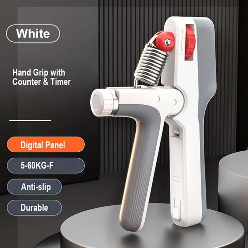 Hand Grips for Strength Training, 10-132LBS Grip Strength Trainer with Counter & Timer, Rechargeable Hand Squeezers for Strength Finger Trainer Digital Memory with Prepared Asist-spring, for Fitness Equipment White
