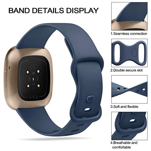 3 Pack Silicone Bands for Fitbit Sense & Versa 3 - Black/Navy Blue/Gray, Large