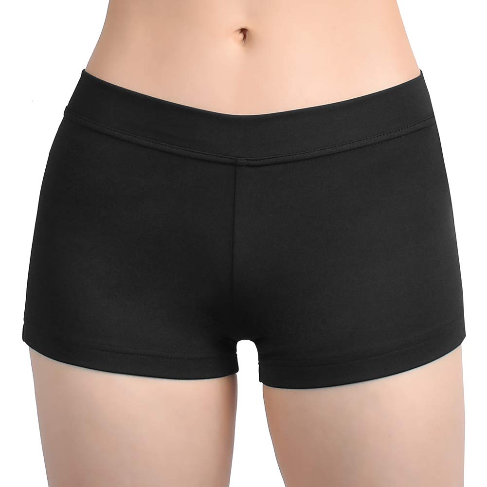SUPRNOWA Low Rise Boy Cut Shorts for Women Athletic Spandex Gym Workout Booty Volleyball Yoga Dance Shorts (Black, Medium)