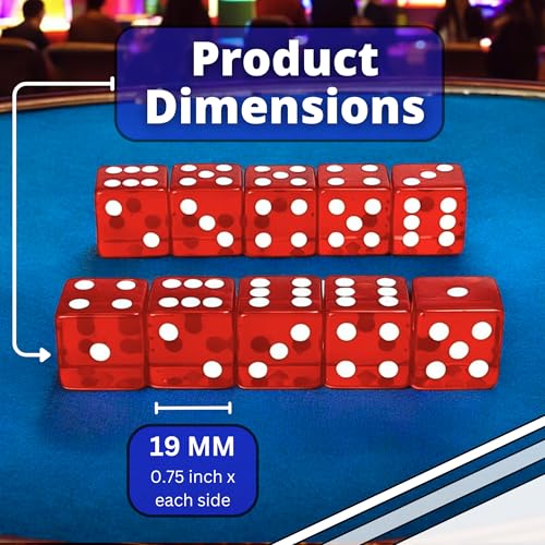 10 Pack 19mm D6 Dice Set - Translucent Red for Table Games