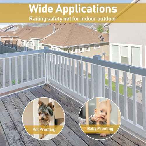 20ft Indoor Outdoor Baby Safety Stair Railing Net Baby Proofing Stair Balcony Banister Rail Guard Child Safety Stair Protection Safe Rail, White(10ft x 2Pack)