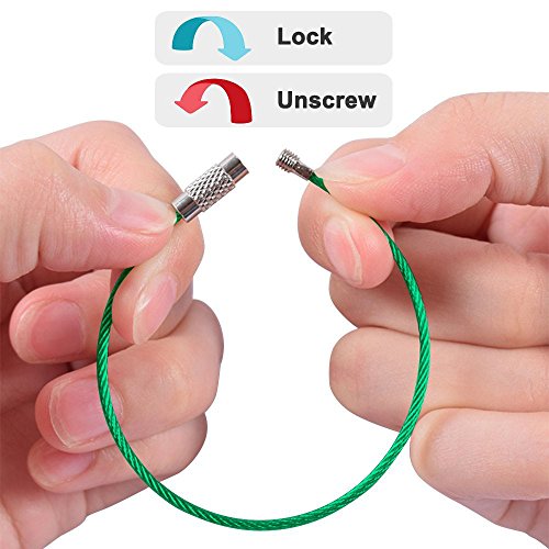 Stainless Steel Cable Key Chain Ring - 15cm - 10 Pack - Blue