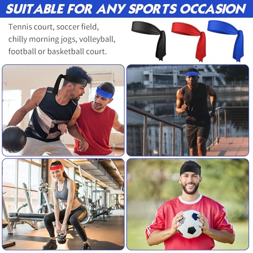 Adjustable Sports Headbands - 3-Pack Black, Royal Blue, Red