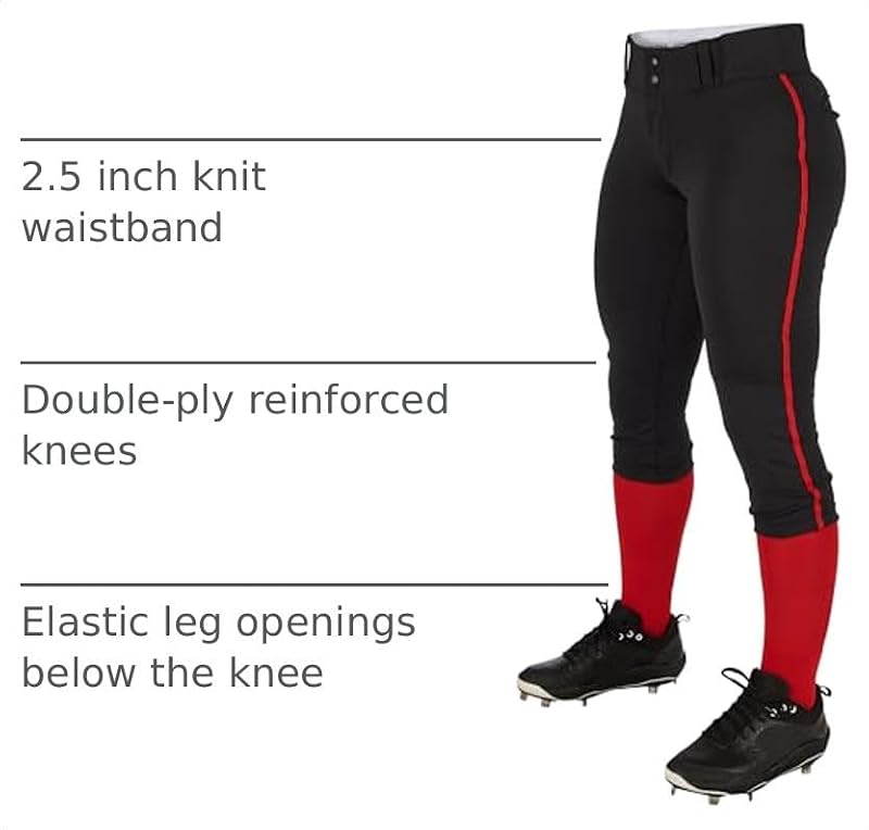 Champro Girls Tournament Softball Pants Large Black with Scarlet Pipe