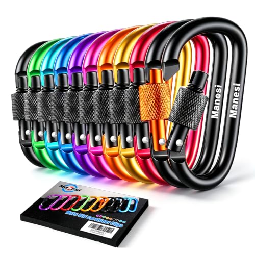 3-Inch Aluminum D-Ring Key Rings - 10 Pack Multicolored Carabiners