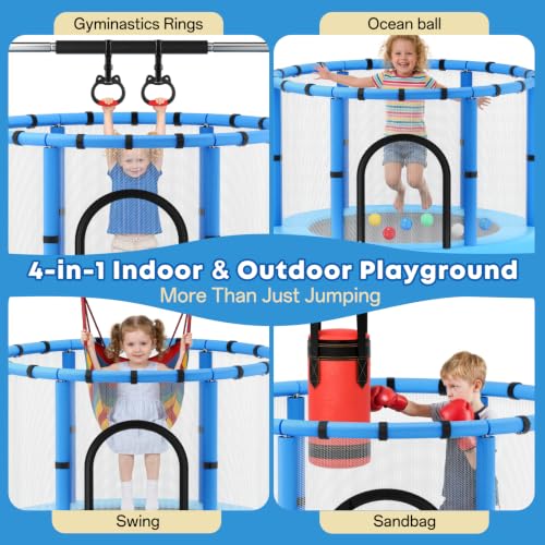 Toddler Trampoline with Net - 5-in-1 Indoor/Outdoor, Blue, 60"