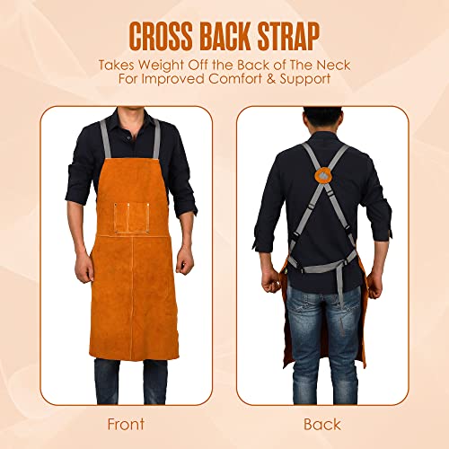 Leather Apron, Welding Apron, For Men, Blacksmith, Work Bib, Heat Resistant, Welder Gear, Forging, Woodworking, Wood, Metal Working, Blacksmithing, Shop Clothing, Flame/Heat Resistant, 23 x 35 Inch