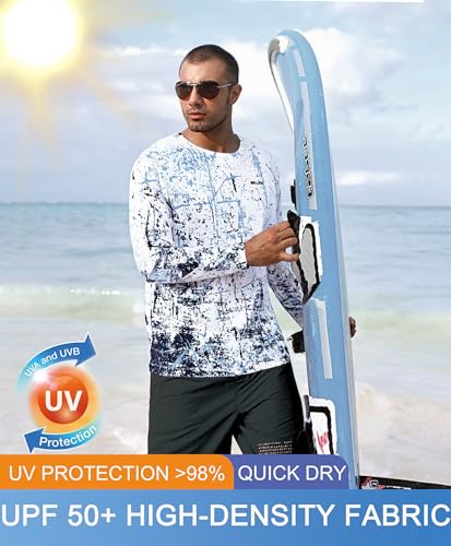 WELIGU Men's UPF 50+ Rash Guard Long Sleeve Swim Shirt XX-Large / L-a-white