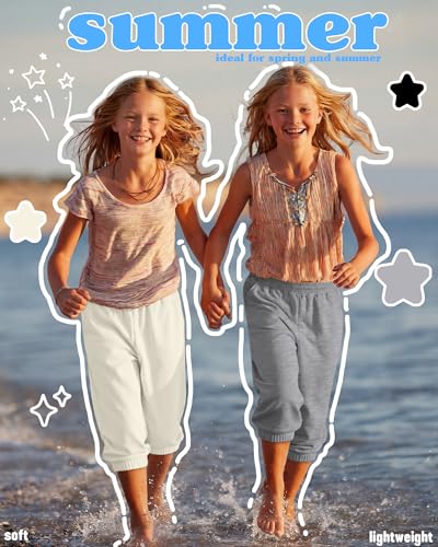 Girls' Capris Sweatpants - 3 Pcs Set, Black + Light Heather Gray + Ivory, 11-12 Years