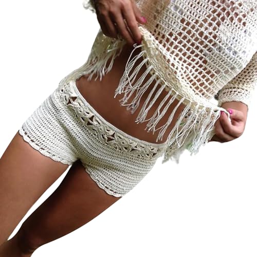 Women Crochet Cover Up Shorts Small White Boho Beach Bottoms - LILTWIST