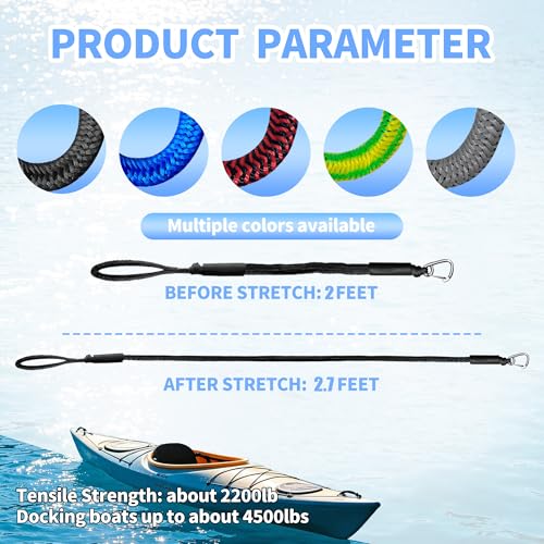 2ft Boat Dock Line Shock-Absorbing Bungee Mooring Lines (2pcs) for SeaDoo, Kayak & Pontoon