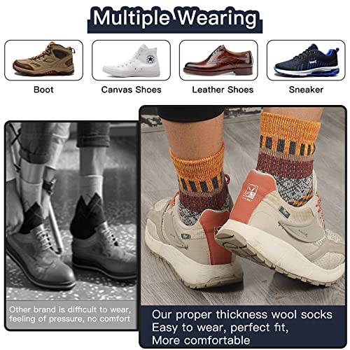 Heatuff Mens Warm Wool Socks 5 Pairs Multicolor Thermal Crew Pattern Socks Winter