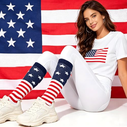 Compression Knee High Socks for Women - Large American Flag