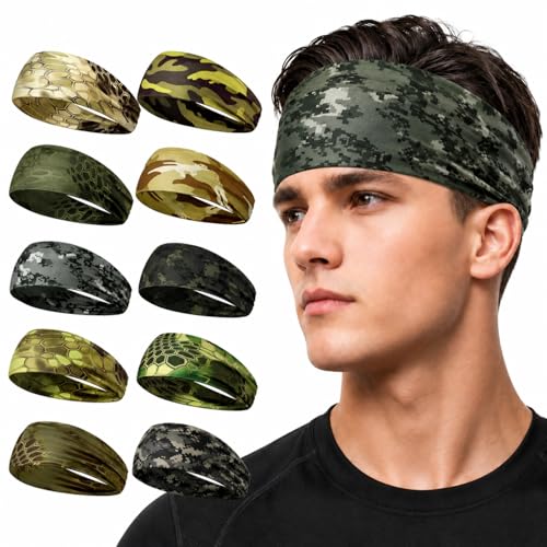Zhanmai 9 Pcs Sport Headbands for Men – Cool Style Dark Color, Sweat-Wicking