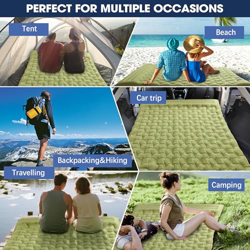 Double Camping Pad 5" Ultra-Thick with Pillow & Built-in Foot Pump