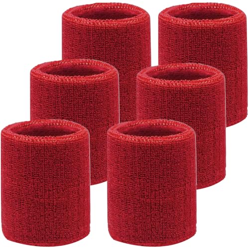 4 Inch Wrist Sweatbands - 6 Pack Red Absorbent Fitness Bands