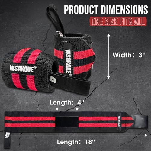 18-Inch Weightlifting Wrist Wraps - Adjustable Support for Powerlifting - Red
