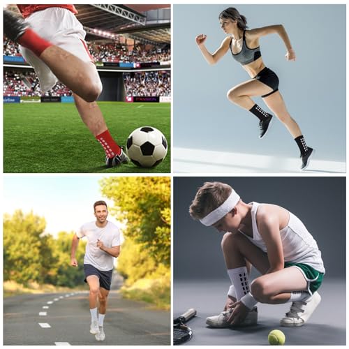 Non-Slip Soccer Socks with Grip Pads for Men and Women - 2 Pairs Black White