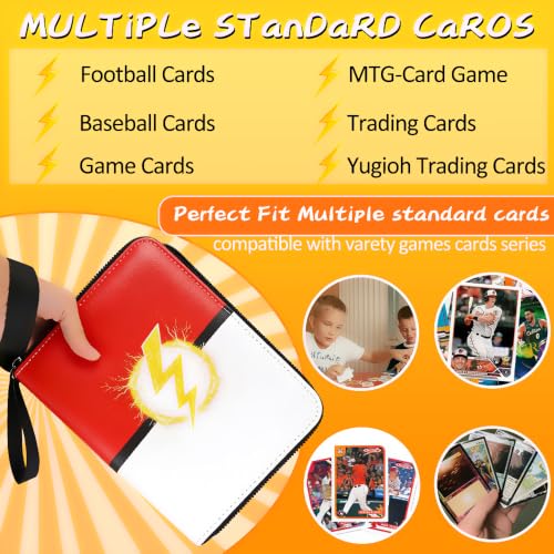 4-Pocket Card Binder with Removable Sleeves for MTG TCG Sports Cards - Red Lightning Bolt Design