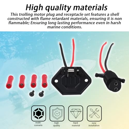 12-24V Trolling Motor Plug Socket Set, 8 Gauge Wire, 2-Wire 60A Marine Connector