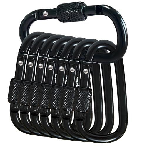 D-Shape Carabiner Clasp 8 Pack - Black Mini Keychain Clip
