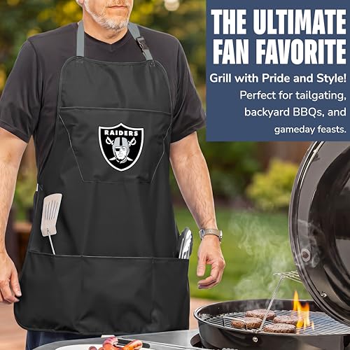 NFL Las Vegas Raiders Cooking Apron - Black, Adjustable Straps & Pockets