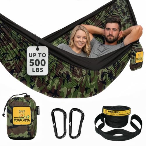 Wise Owl Outfitters Double Camo Black Camping Hammock 500lbs Portable Outdoor Gear
