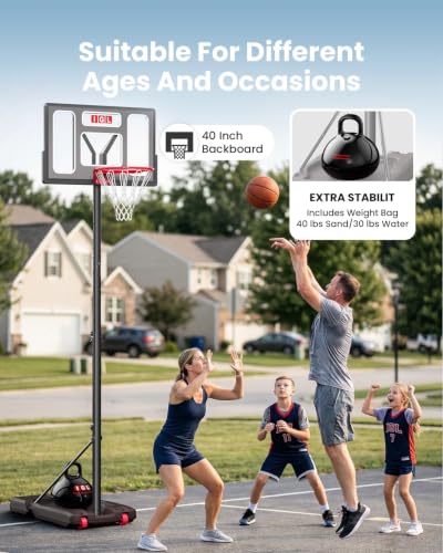 Adjustable Portable Basketball Hoop 5.6-10FT - Matte Grey