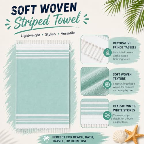 Aqua Turkish Oversized Beach Towel 35x72 Inch - Quick Dry Sand-Free Travel & Pool Accessory
