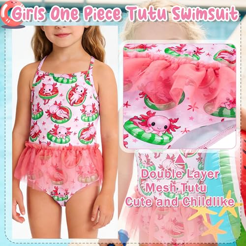 Girls One Piece Swimsuit - Mermaid Bathing Suit, Pink Watermelon, 3-4T
