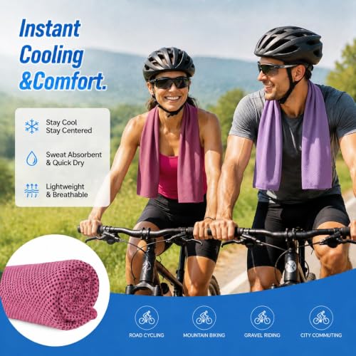 Cooling Towel 3 Pack - Instant Relief Neck Wraps (40"x12") - Magenta/Gray/Light Blue