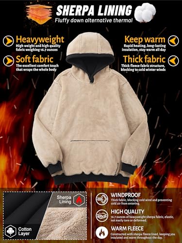 TACVASEN Men's Sherpa Fleece Hoodie Large Black Winter Warm Hoodie