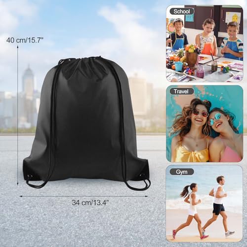 Black Drawstring Backpack - 2 Pack Cinch Sacks for Gym & Travel
