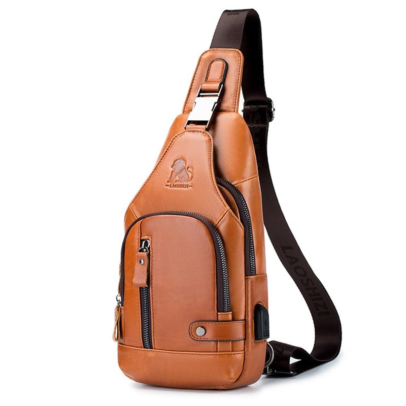 pundarika Leather Sling Bag for Men,small Crossbody Shoulder bag for men,men’s shoulder pack crossbody sling backpack.-brown