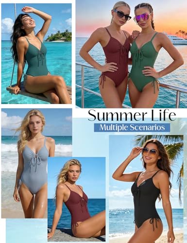 Women's Ribbed One Piece Swimsuit with Tummy Control