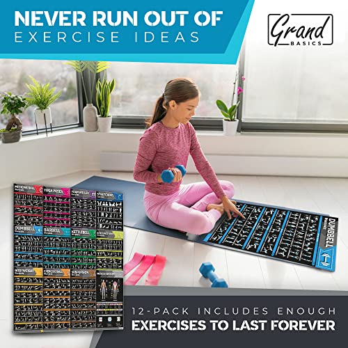Large Workout Poster Set - 12-Pack Home Gym Exercise Charts - Dark