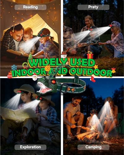 T-Rex LED Dinosaur Headlamp for Kids - Green, 3 Lighting Modes