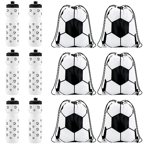 Talltalk 12pcs Soccer Water Bottles & Drawstring Bags Set 24oz, Sports Drink Bottles & Gym Bags