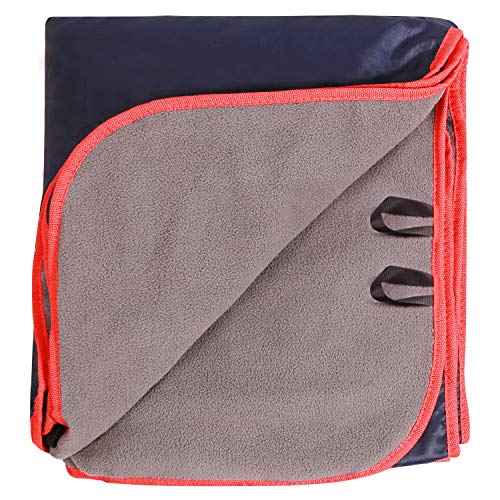 REDCAMP Waterproof Stadium Blanket for Cold Weather - Dark Blue / Light Grey, Large Fleece Outdoor Cover