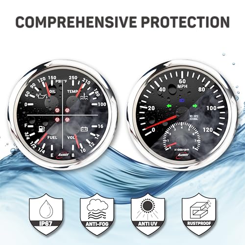 110mm 2in1 GPS Speedometer Tachometer & 4in1 Gauge Set - Black