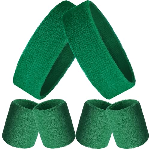 Bememo 6-Piece Sport Sweatband Set Dark Green: 2 Headbands & 4 Wristbands